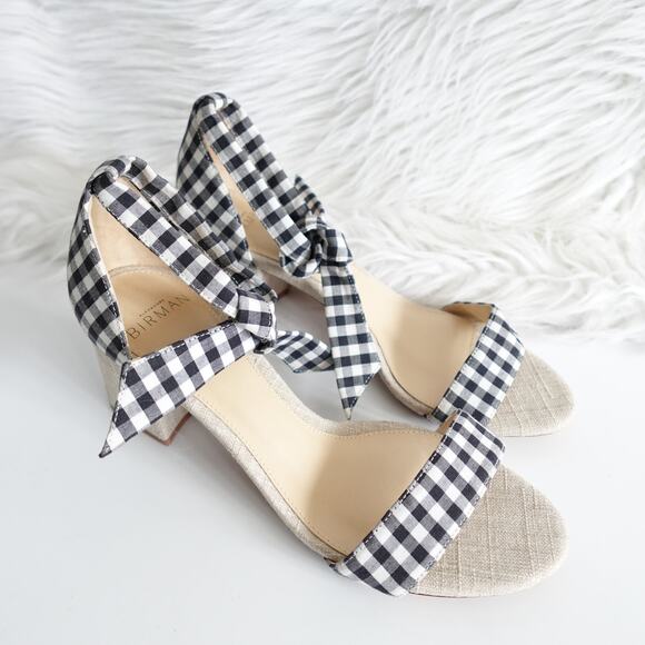 Alexandre Birman Clarita 60 Gingham Plaid Canvas Tie Open Toe Sandal Block Heels - Picture 2 of 12
